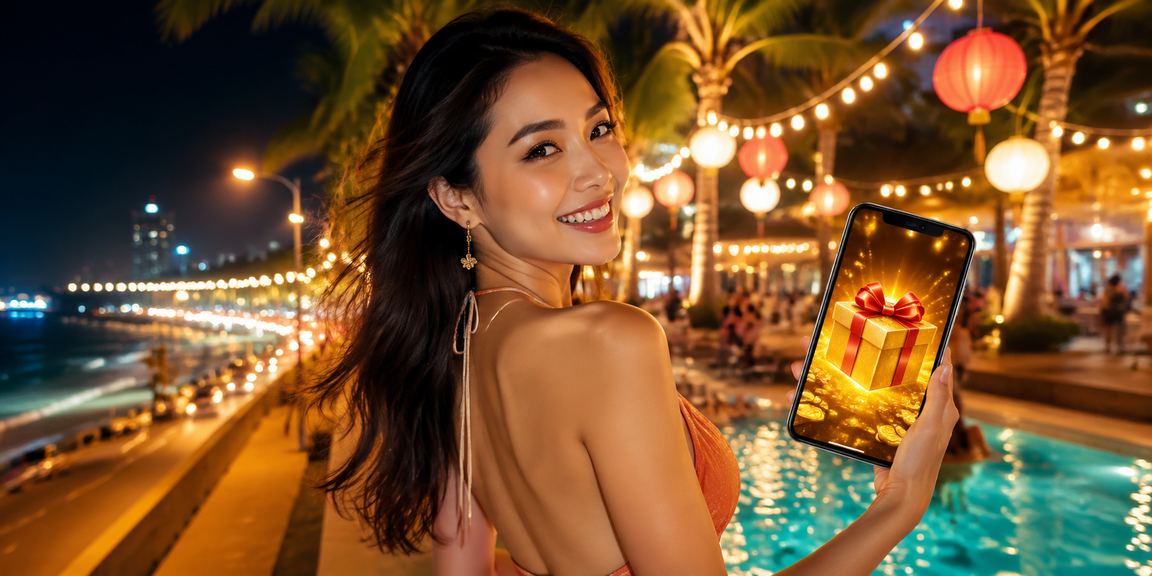 Người chơi casino di động tại chợ đêm Phan Thiết dưới ánh đèn lồng